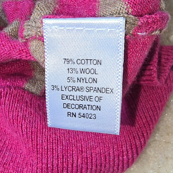 Banana Republic Striped Crew Neck Sweater Pink Beige Gold Zipper Size S - Picture 6 of 7